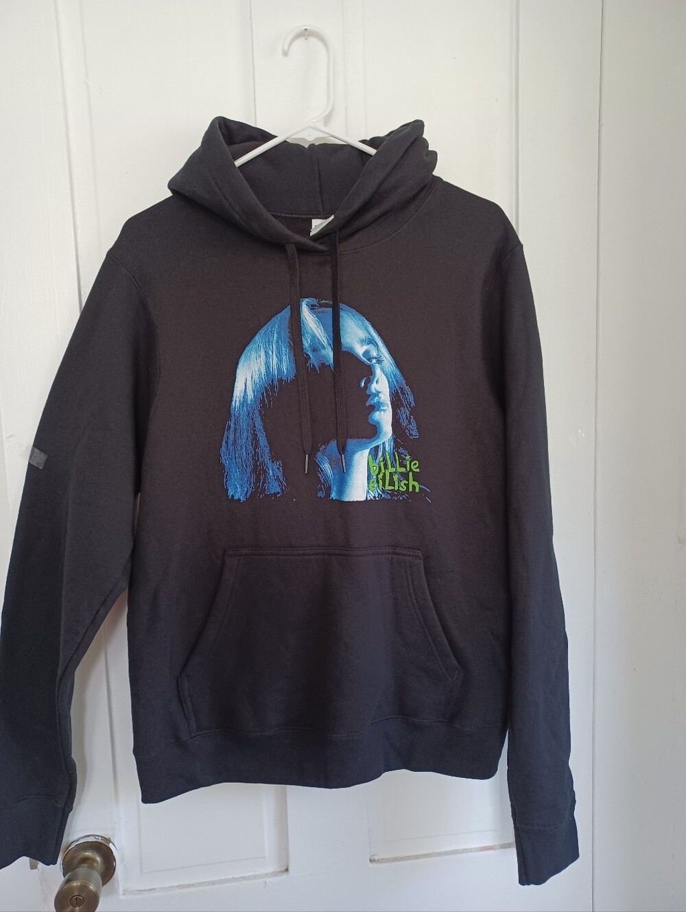 Port Company Black Graphic BIllie Eilish Hooded Sweatshirt with Blue Print
